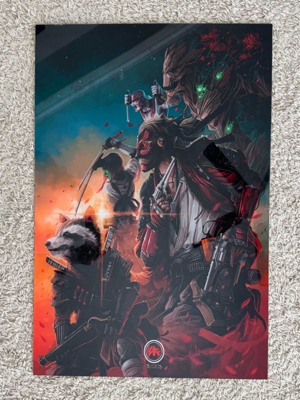 Guardians Home Acrylic Art Poster - Red, Black, Green Accents